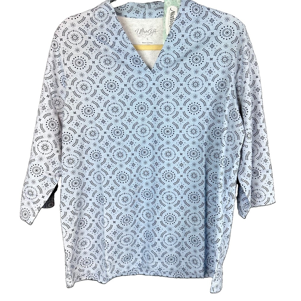 Ultra Softs National Blue Shirt 3/4  Sleeves Large Women's